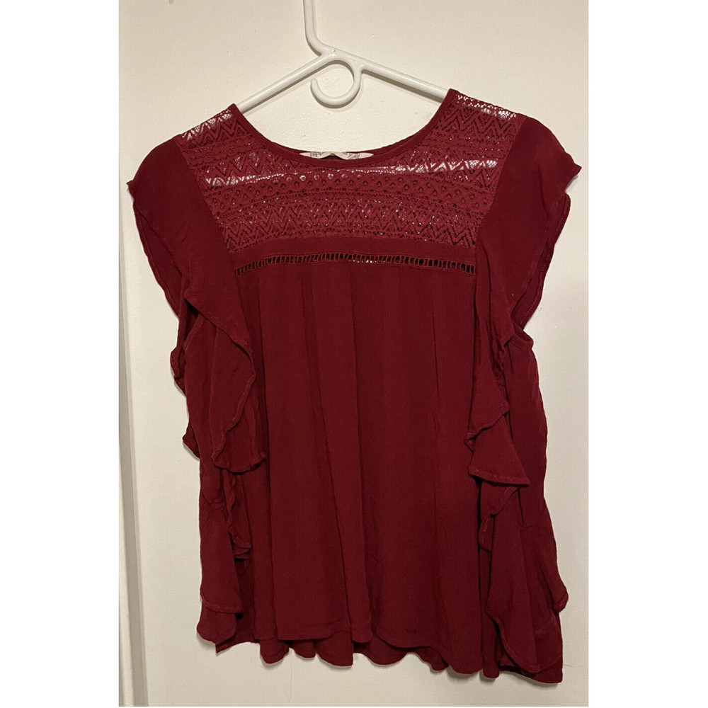 Hippie Laundry Womens Medium Burgandy Flowy Sleeveless Blouse Crochet Top